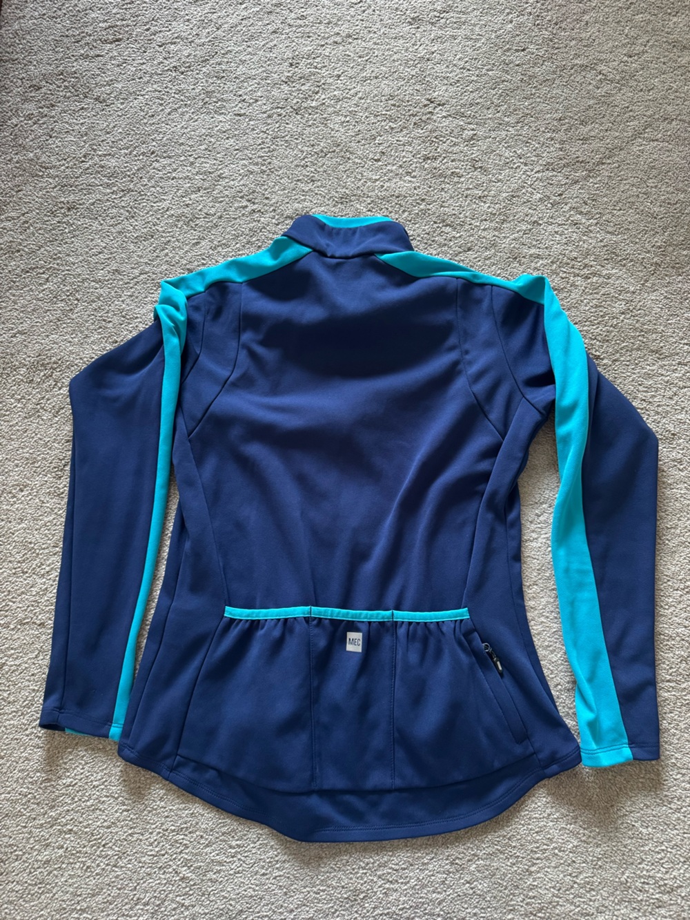MEC Navy and Teal Women's Quarter-Zip long sleeve thermal cycling jersey - Picture 2 of 3